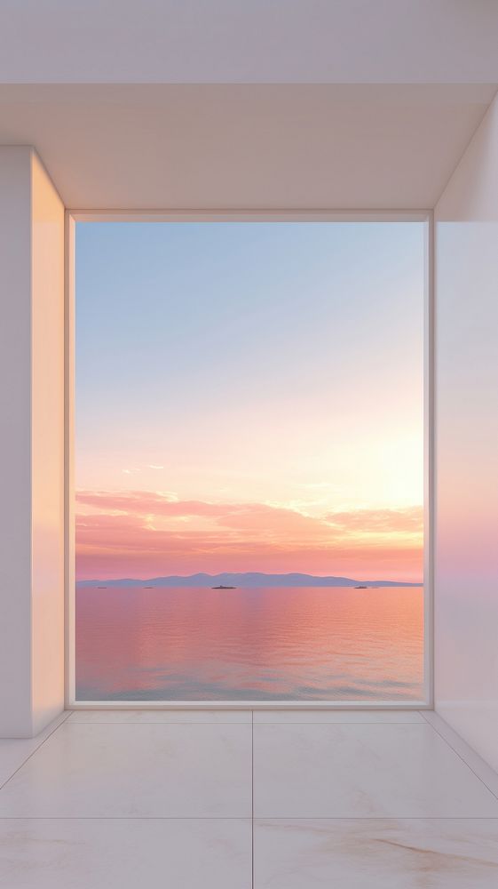 Window with sunset sea view horizon nature wall. AI generated Image by rawpixel.