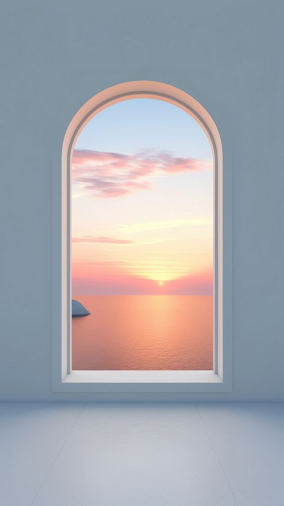 Window with sunset sea view architecture nature sky. AI generated Image by rawpixel.