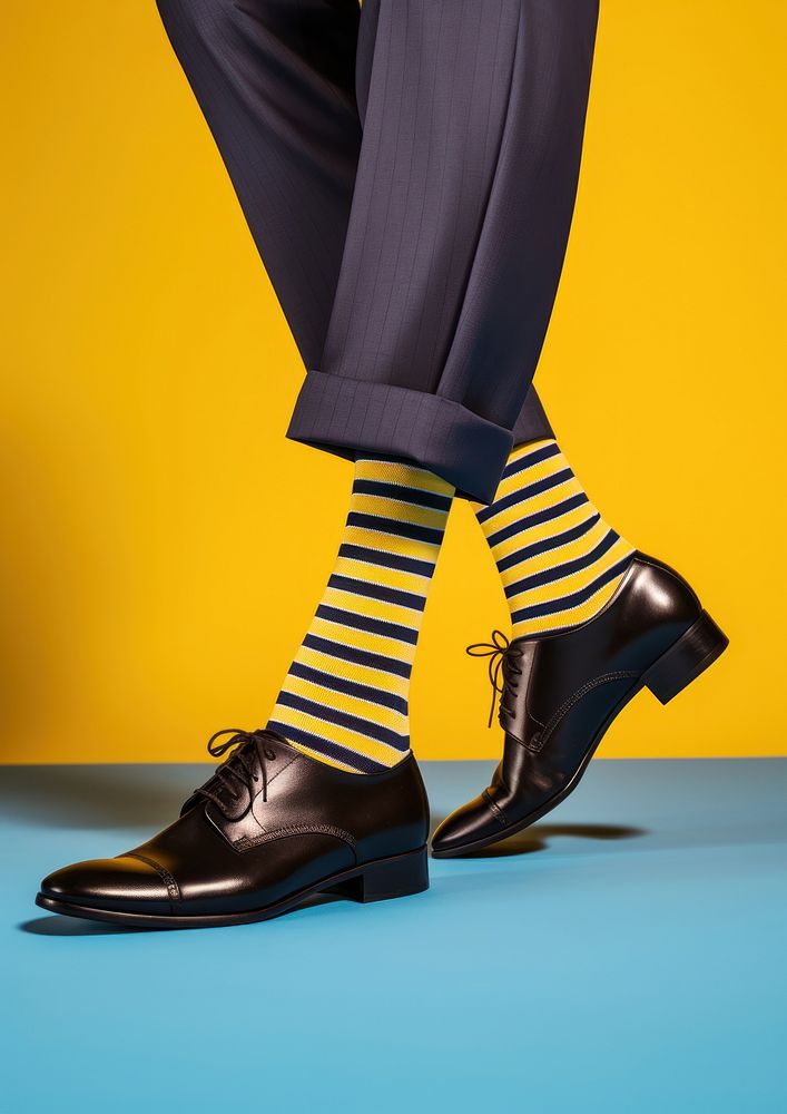 A person wearing a pair of shoes with striped socks footwear studio shot pantyhose. AI generated Image by rawpixel.