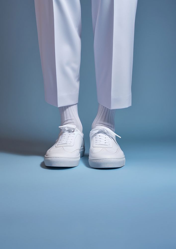 A person wearing a pair of white sneakers with socks footwear shoe studio shot. AI generated Image by rawpixel.