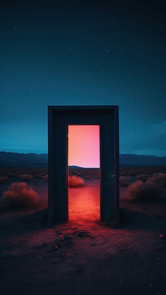 A open door pop up on desert with star at night architecture landscape outdoors