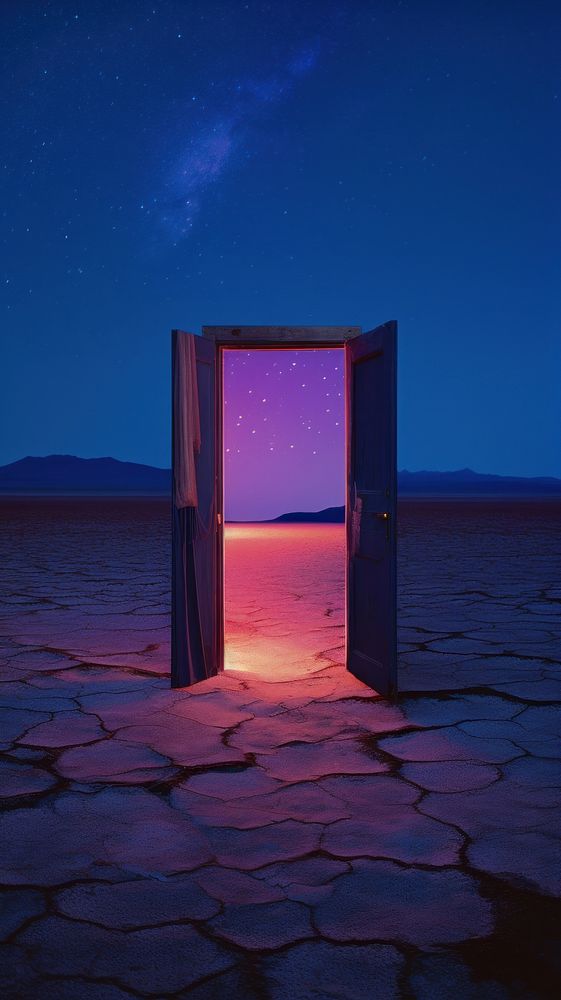 A open door pop up on desert with star at night architecture landscape outdoors. AI generated Image by rawpixel.