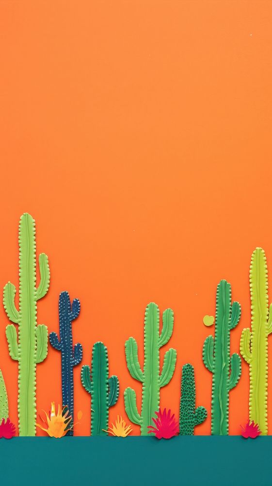 Cactus border plant orange background creativity. AI generated Image by rawpixel.