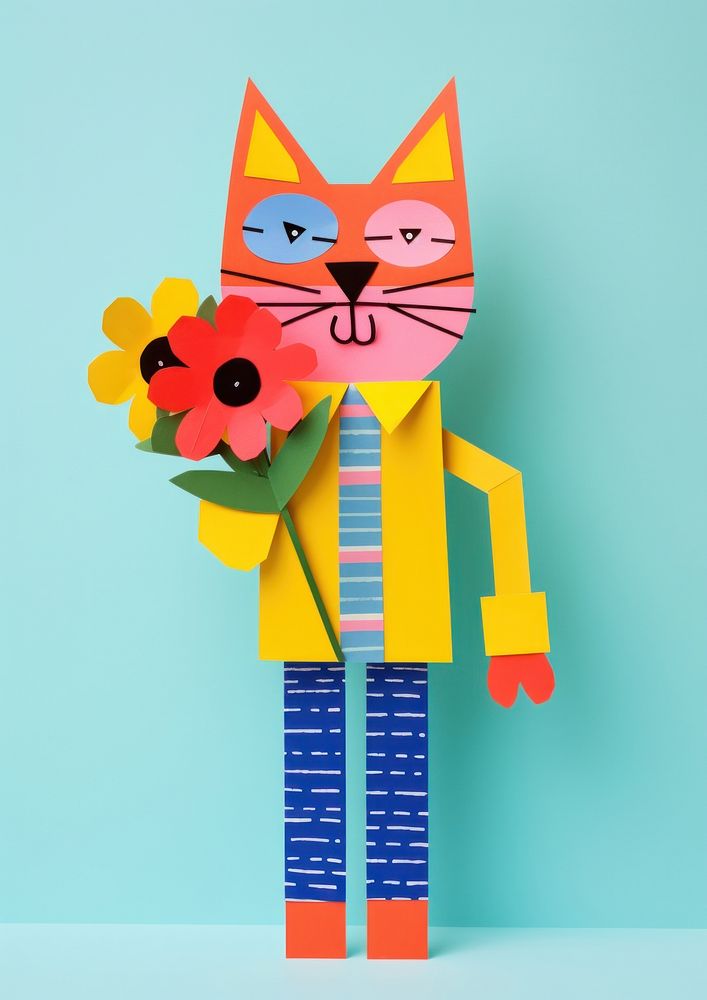 A cute cat holding a bunch of flowers art craft anthropomorphic. AI generated Image by rawpixel.