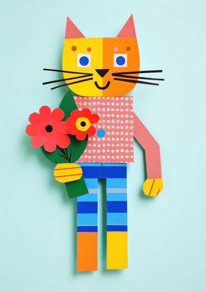 A cute cat holding a bunch of flowers art craft toy. AI generated Image by rawpixel.
