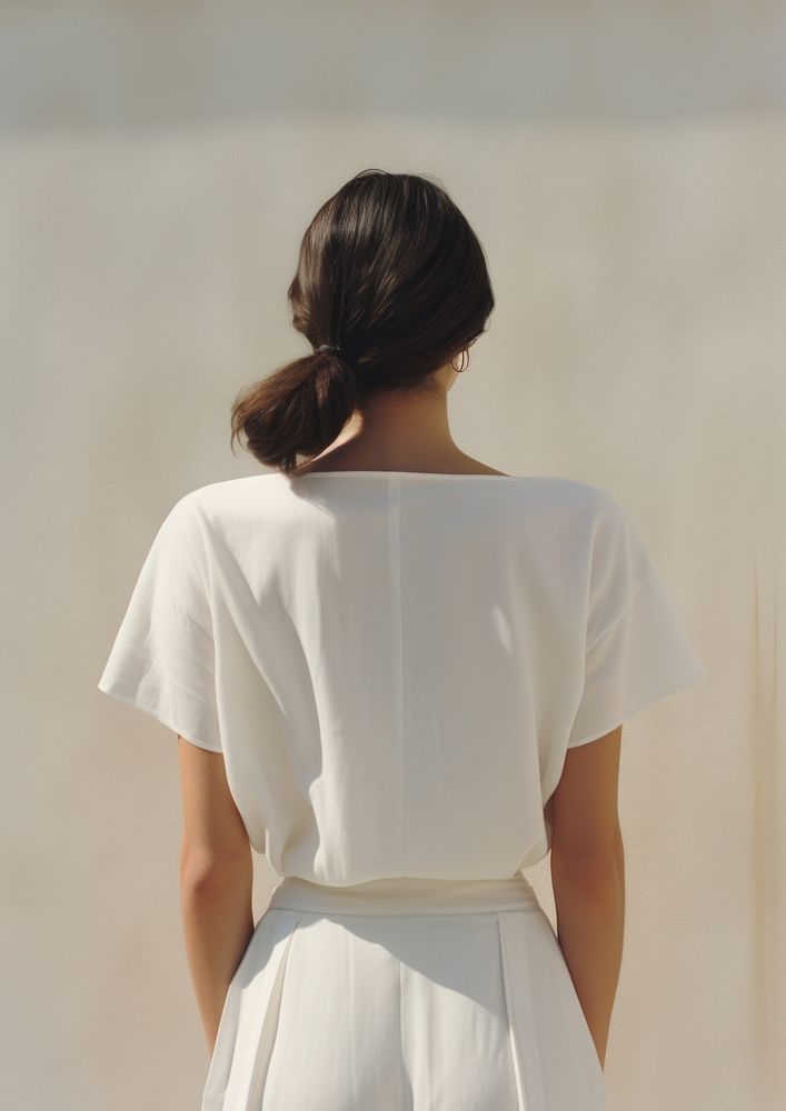 The back of woman waring white 2 pieces sleeve blouse adult. AI generated Image by rawpixel.