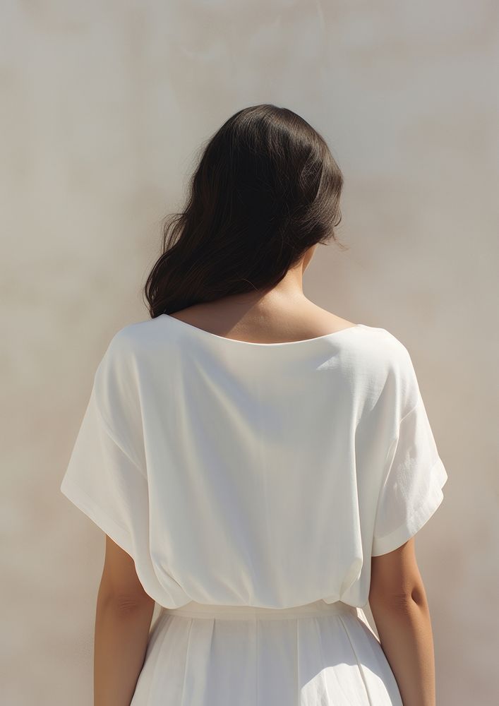 The back of woman waring white 2 pieces outdoors sleeve blouse. AI generated Image by rawpixel.
