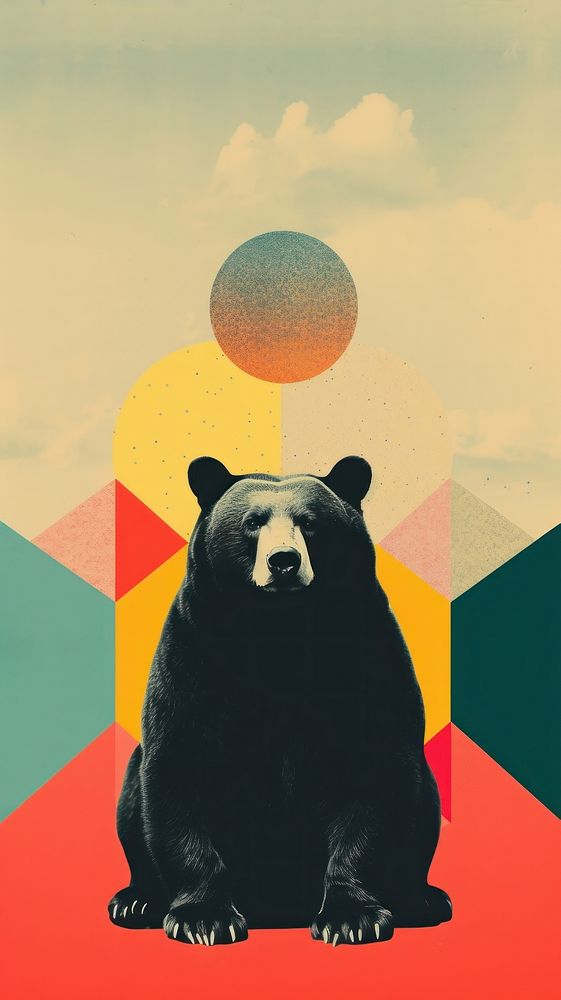 Minimal Collage Retro dreamy of bear mammal animal nature. AI generated Image by rawpixel.