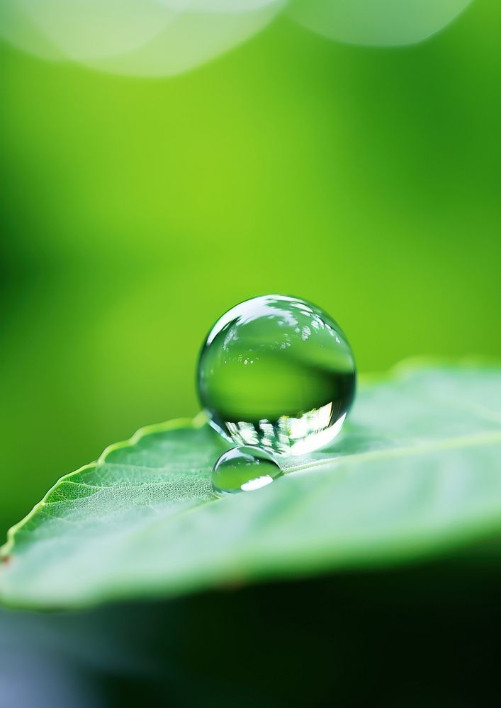 A drop of water sitting on top of a leaf plant green backgrounds. AI generated Image by rawpixel.