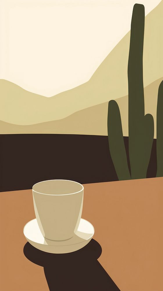 Cactus in cafe saucer coffee drink. AI generated Image by rawpixel.