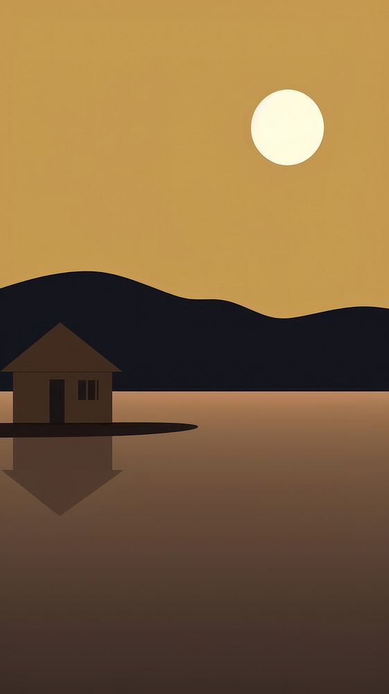 Little house with night lake architecture building outdoors. AI generated Image by rawpixel.