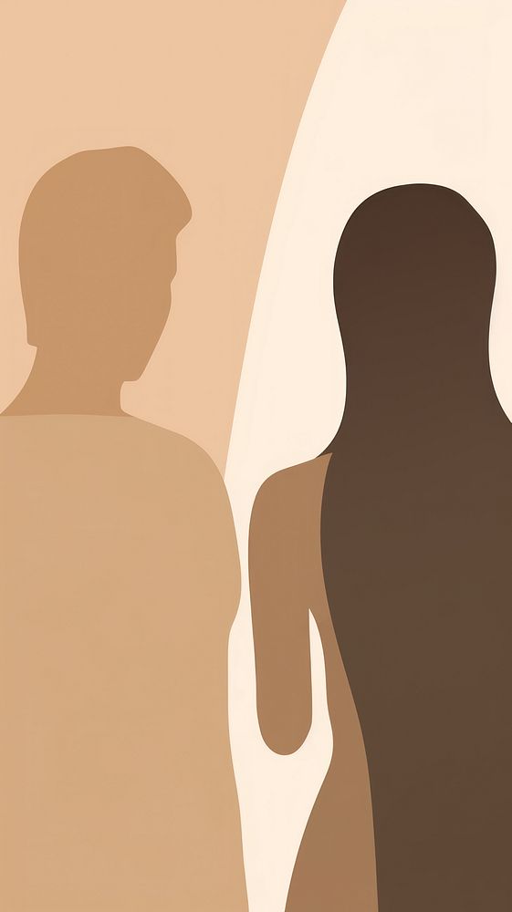 A caucasian young loving couple back silhouette togetherness. AI generated Image by rawpixel.