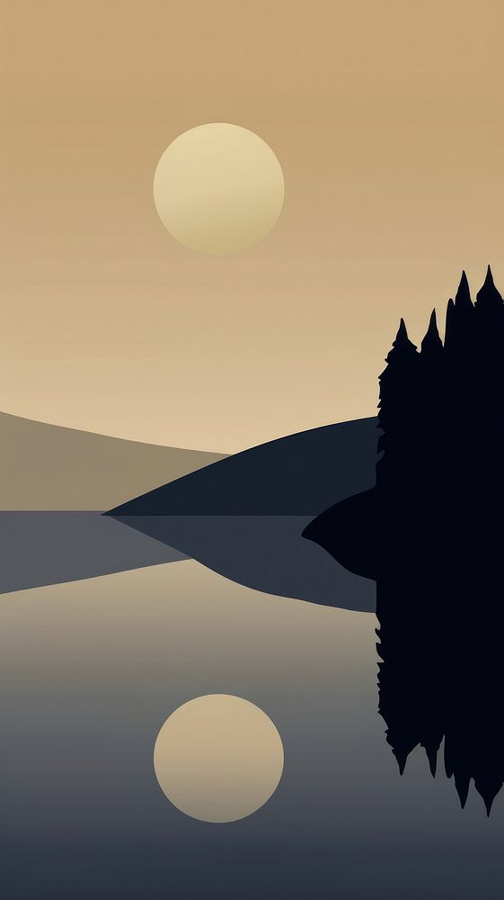 Minimal illustration of night lake silhouette outdoors nature. AI generated Image by rawpixel.