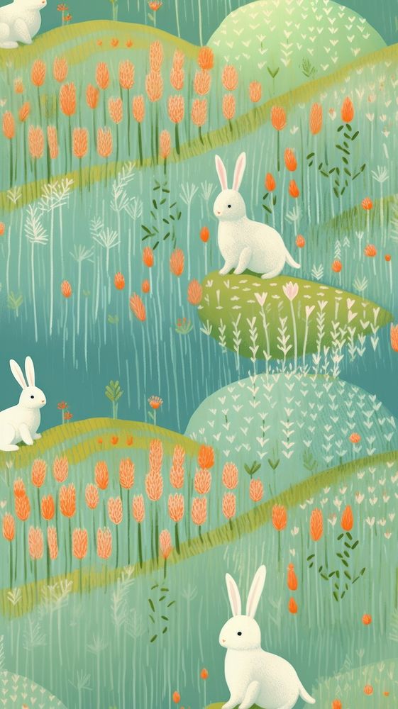 Bloom garden pattern with bunny backgrounds outdoors nature. AI generated Image by rawpixel.