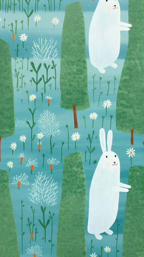 Bunny in bloom garden pattern green art representation. AI generated Image by rawpixel.