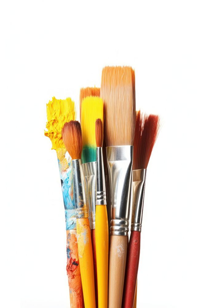 Stack of color artist paint brushes tool white background paintbrush. AI generated Image by rawpixel.