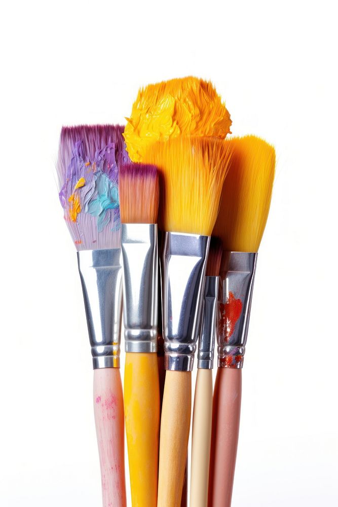 Stack of color artist paint brushes tool white background paintbrush. AI generated Image by rawpixel.
