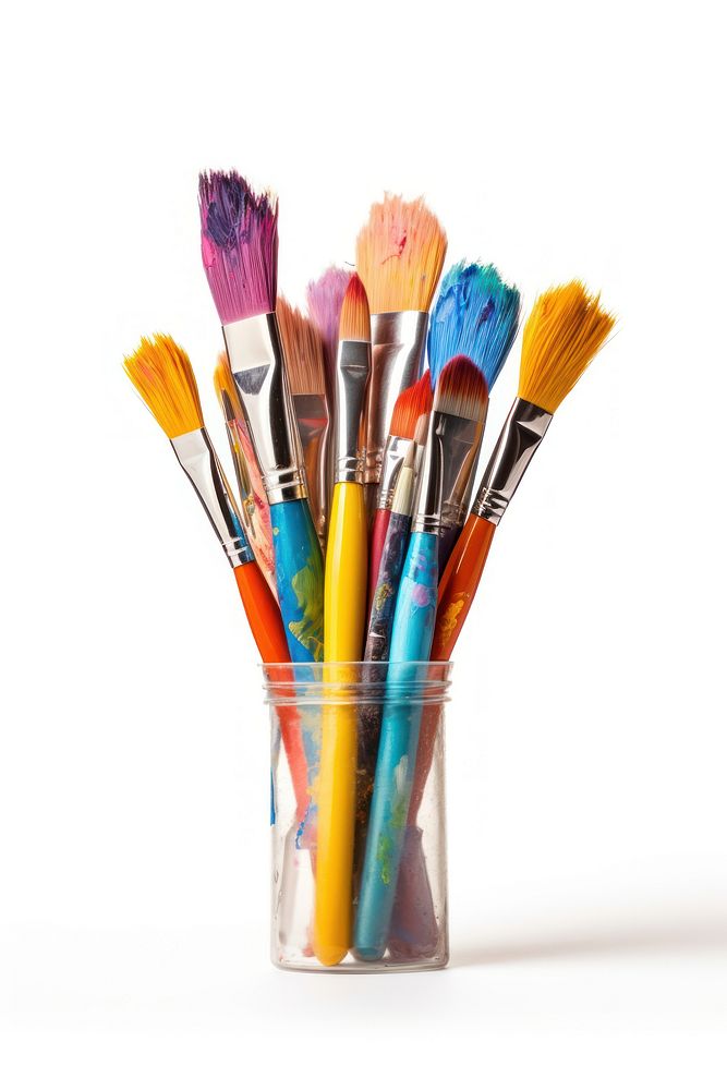 Stack of color artist paint brushes tool white background arrangement. AI generated Image by rawpixel.