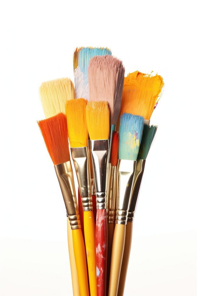 Stack of color artist paint brushes white background paintbrush creativity. AI generated Image by rawpixel.