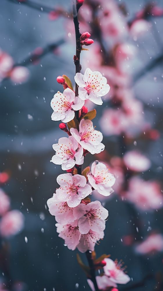Sakura in the rain blossom flower plant. AI generated Image by rawpixel.