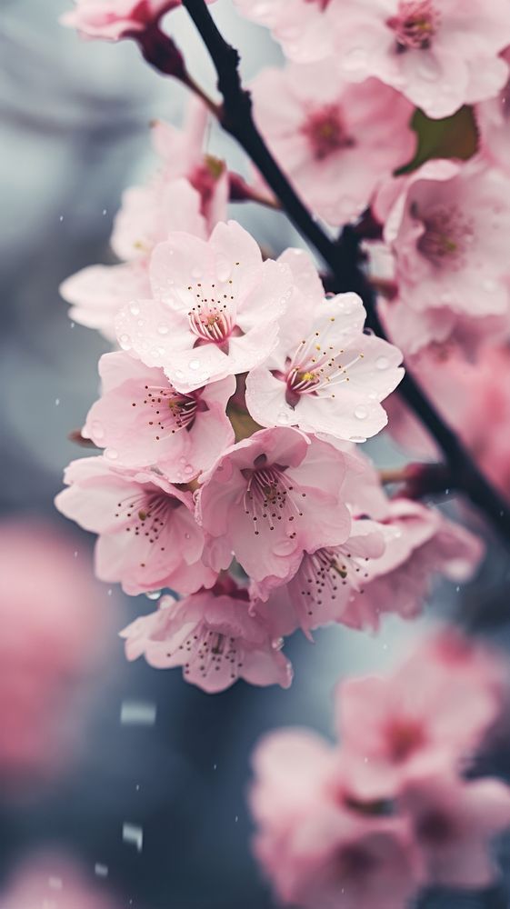 Sakura in the rain blossom flower petal. AI generated Image by rawpixel.