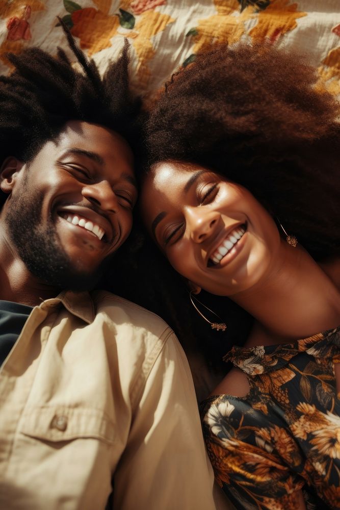 Black couple laughing portrait smiling. AI generated Image by rawpixel.