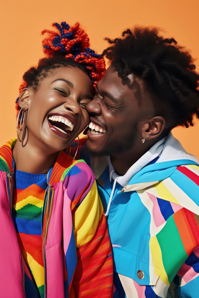 Black happy couple laughing portrait photo