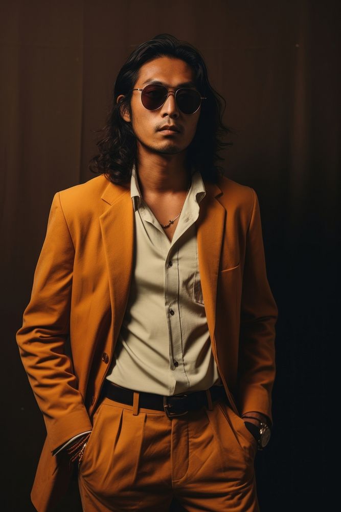 Thai men wearing a 70s fashion style sunglasses portrait blazer. AI generated Image by rawpixel.