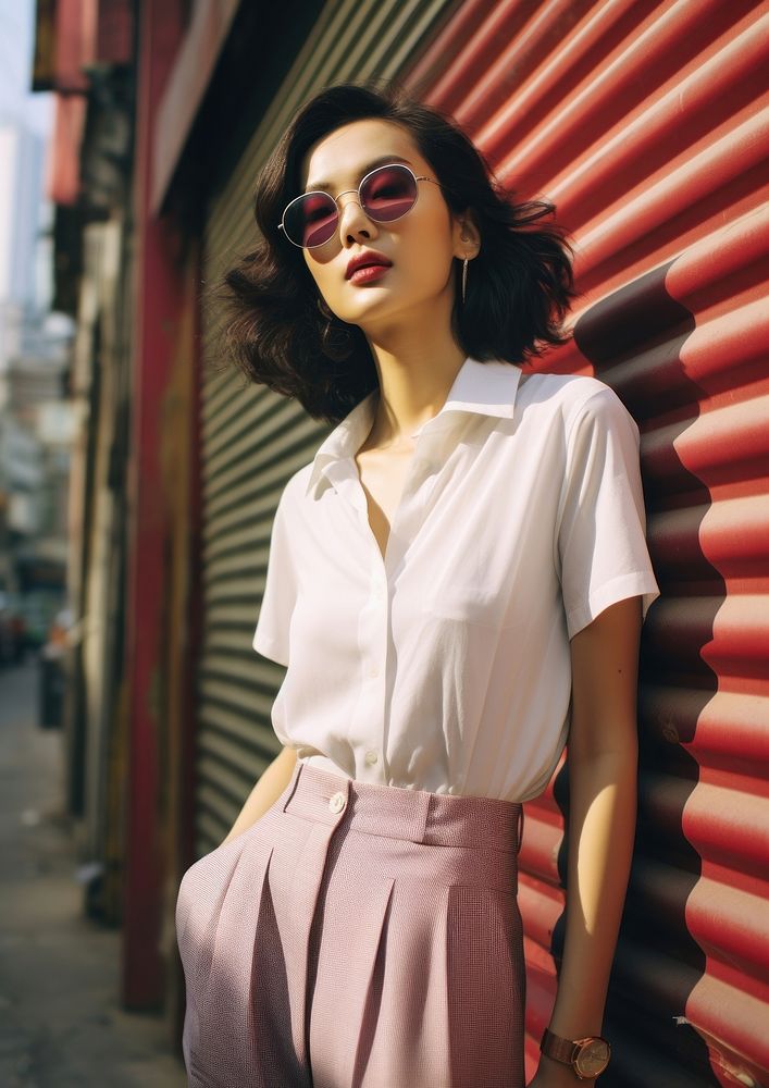 Thai female wearing a 60s fashion portrait blouse street. AI generated Image by rawpixel.