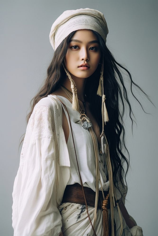 Thai female wearing a bohemian fashion portrait white photo. AI generated Image by rawpixel.