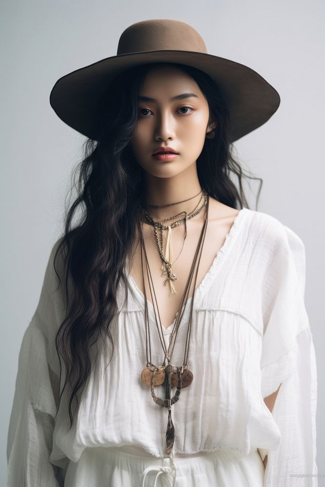 Thai female wearing a bohemian fashion necklace jewelry adult. AI generated Image by rawpixel.