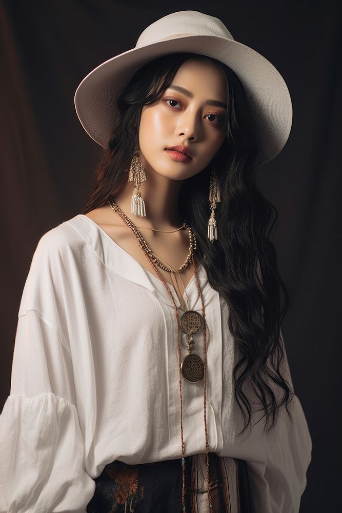 Thai female wearing a bohemian fashion necklace portrait jewelry. AI generated Image by rawpixel.