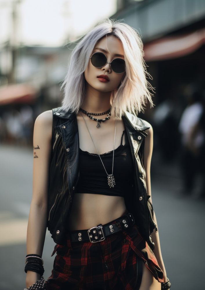 Thai female wearing a Punk fashion style costume street adult. AI generated Image by rawpixel.