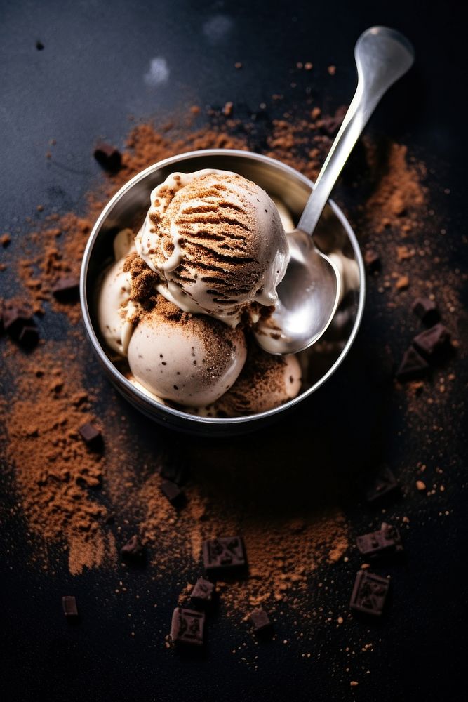 Tiramisu ice cream dessert sundae spoon. AI generated Image by rawpixel.