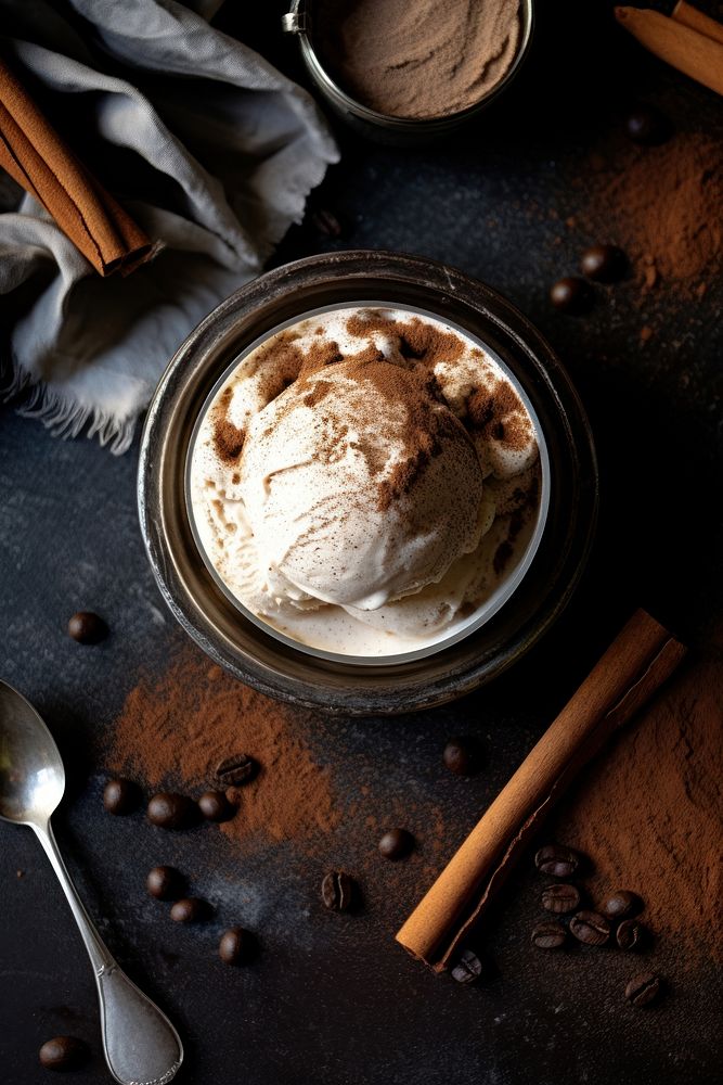 Tiramisu ice cream dessert spoon table. AI generated Image by rawpixel.