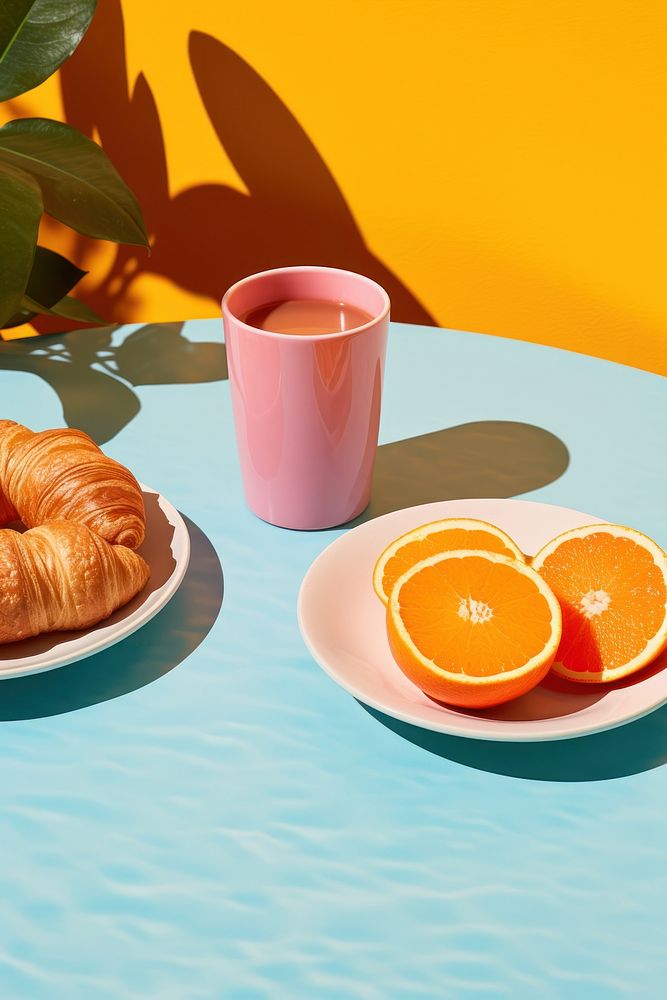 American morning breakfast fruit juice table. AI generated Image by rawpixel.