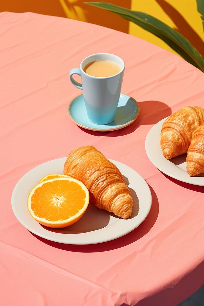 American morning breakfast croissant bread table. AI generated Image by rawpixel.