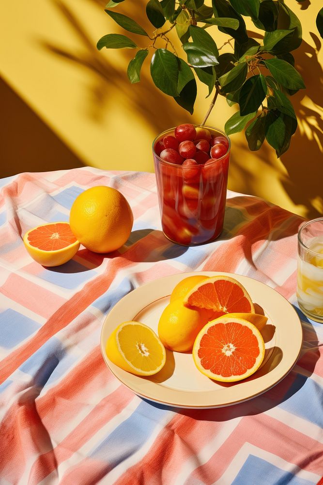 American morning breakfast grapefruit table plate. AI generated Image by rawpixel.