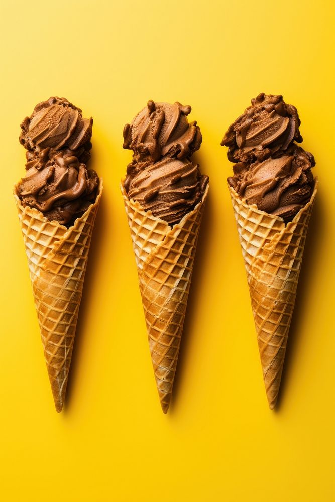Chocolate ice cream cones food dessert yellow. AI generated Image by rawpixel.