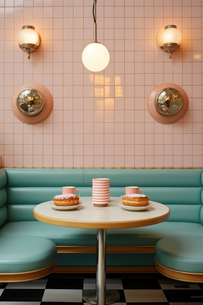 Donuts table restaurant furniture. AI generated Image by rawpixel.