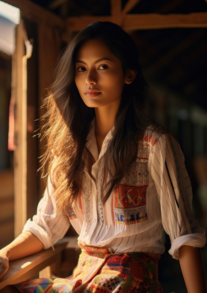 Laos woman wearing a 80s fashion style portrait blouse photo. AI generated Image by rawpixel.