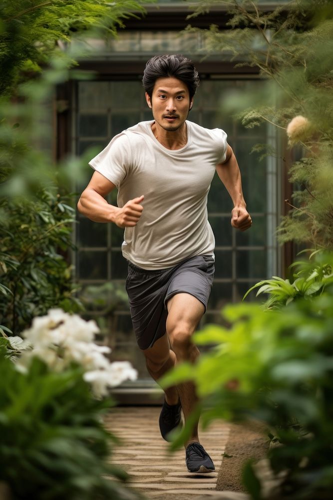 Japanese man running portrait jogging. AI generated Image by rawpixel.