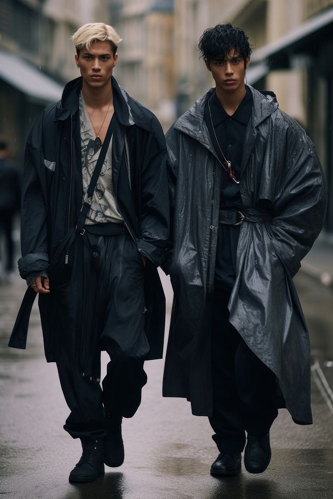 Two thai young men jacket overcoat walking. AI generated Image by rawpixel.