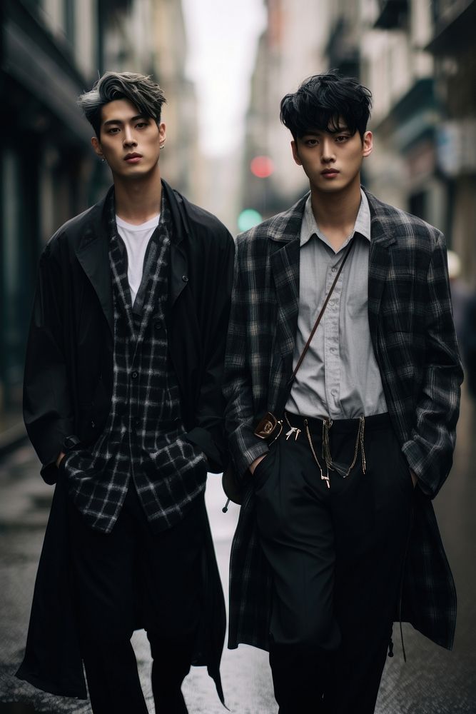 Two thai young men jacket adult black. AI generated Image by rawpixel.