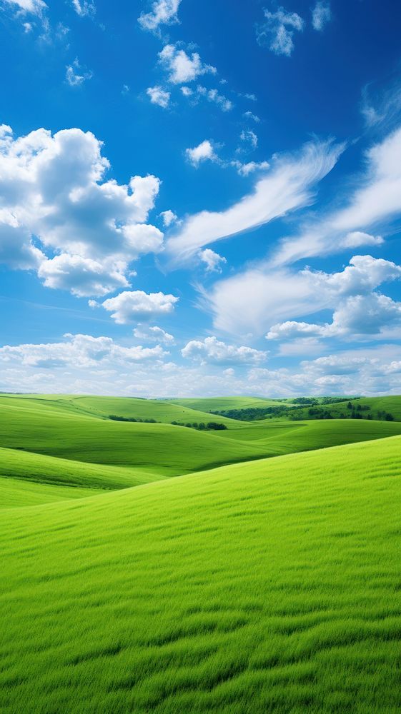 Green hills and blue sky with clouds landscape outdoors horizon. AI generated Image by rawpixel.