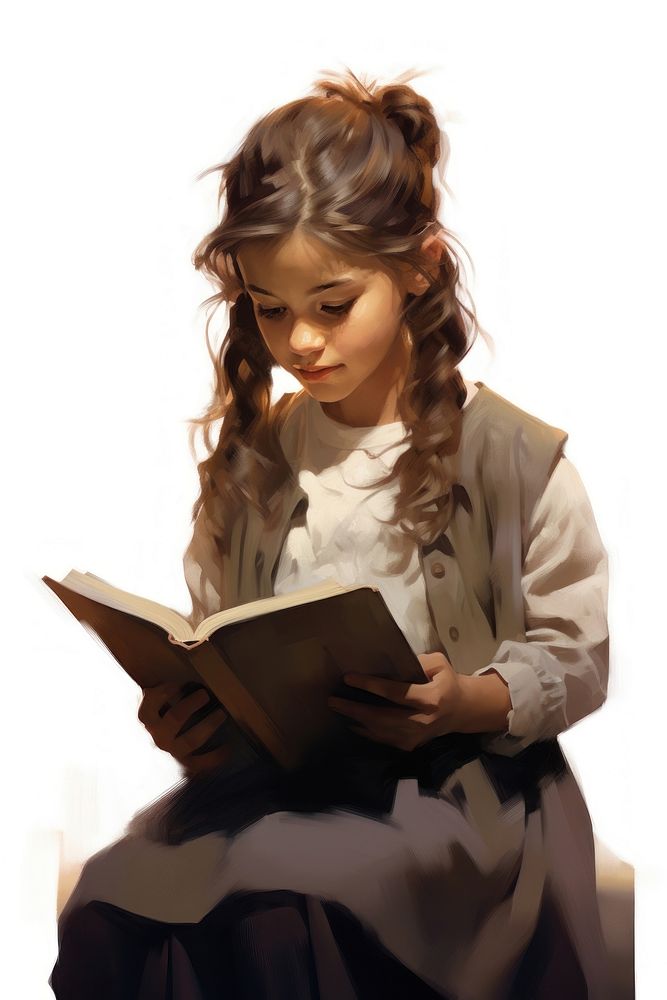Girl reading book publication education child. AI generated Image by rawpixel.