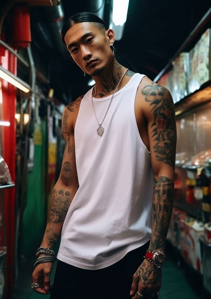 Thai asian men tattoo necklace individuality. AI generated Image by rawpixel.