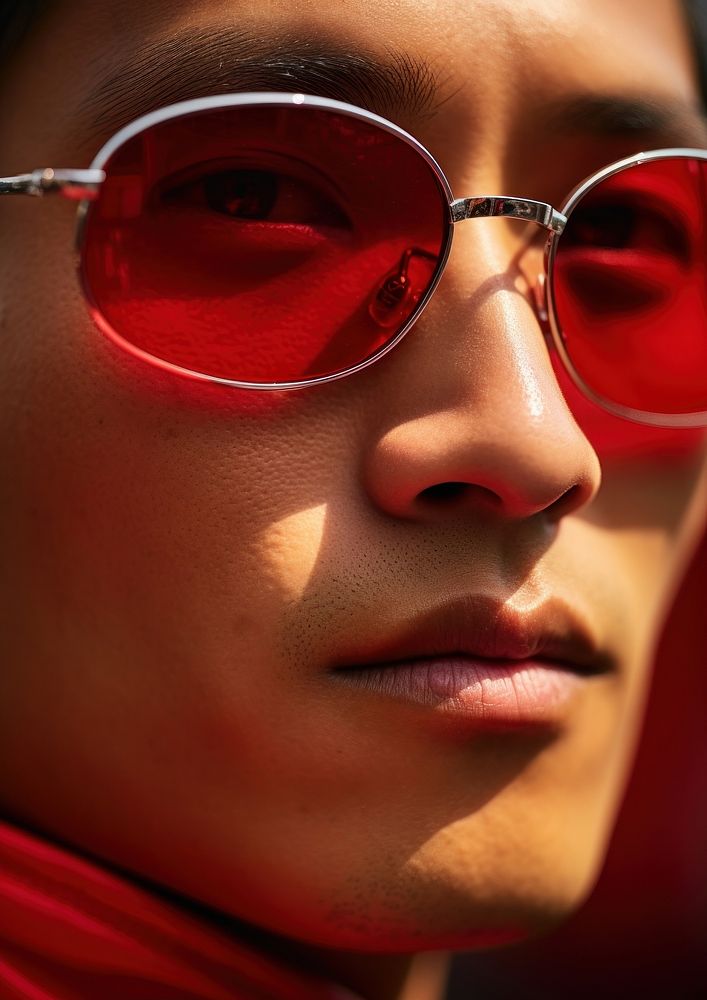 Thai man wear fashionable red sunglasses adult accessories accessory. AI generated Image by rawpixel.