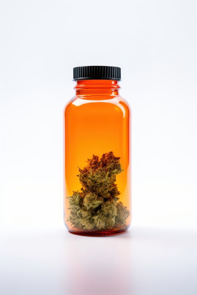 Medical cannabis bottle jar white background. AI generated Image by rawpixel.