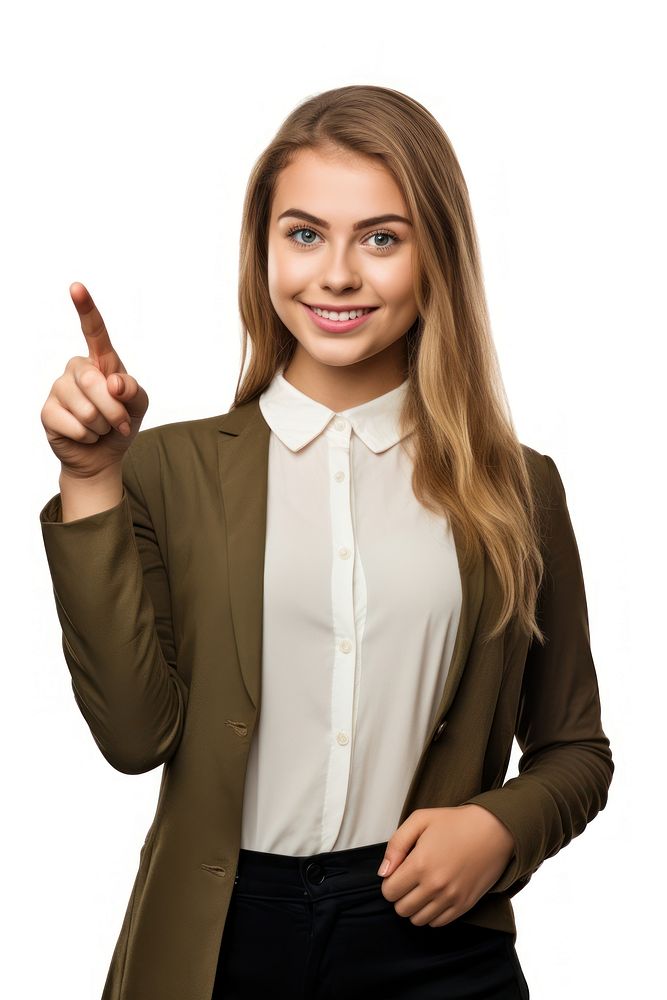 Caucasian woman pointing portrait finger. AI generated Image by rawpixel.